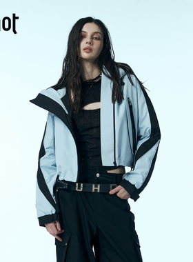 uhot/诱货蓝色短款连帽滑雪羽绒服女装拼接撞色显瘦保暖UWWW1W289