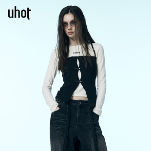 uhot/诱货黑白假两件修身羊毛打底衫女经典百搭保暖时尚UWWW2Z131