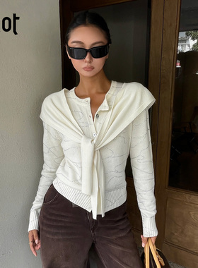 uhot/诱货花/白色烫钻披肩羊毛开衫秋冬质感穿搭25新款 UWWW3Z161