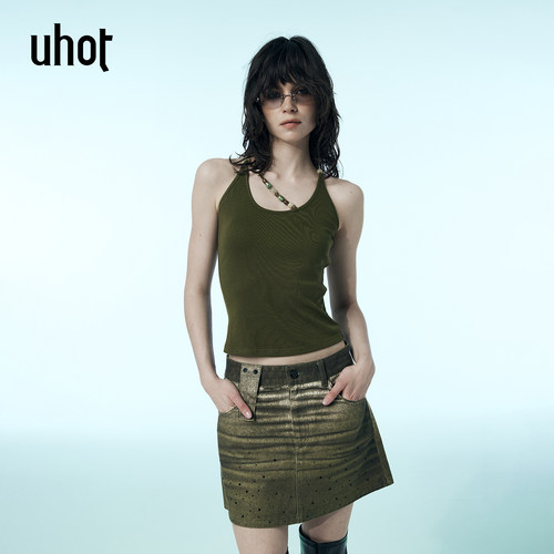 uhot/诱货苔藓绿串珠吊带背心