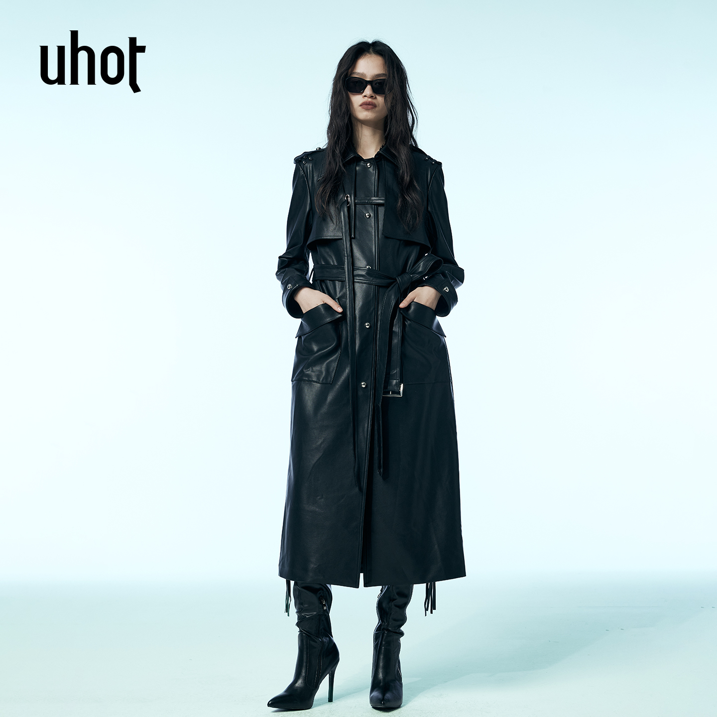 酷帅XS黑色长款立体肩章设计腰带