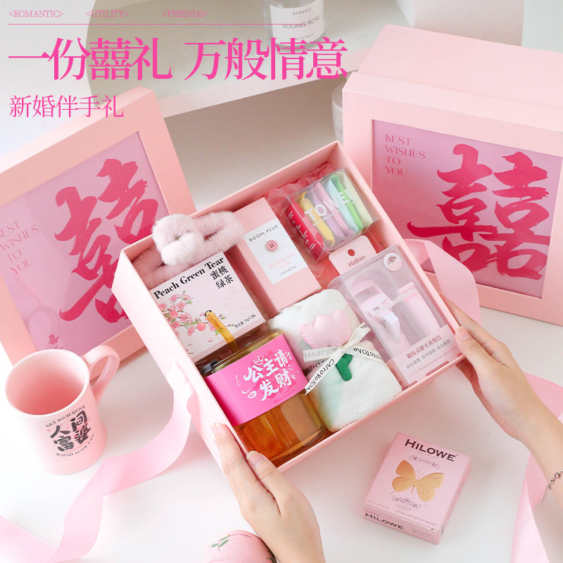 结婚伴手礼送伴娘伴郎高档回礼套装实用婚庆礼品透明开窗礼盒礼物