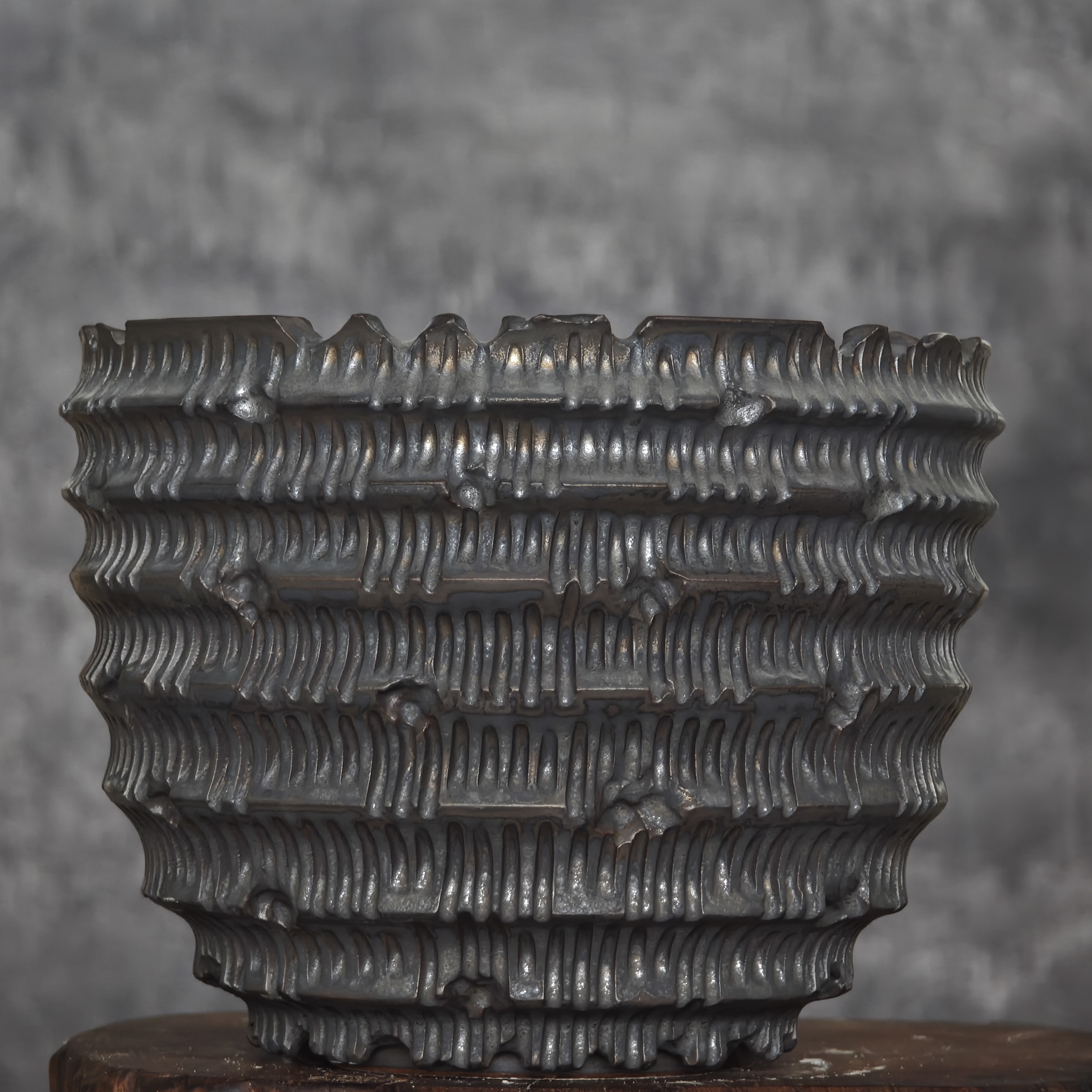 块根花盆 中号纹理 素里塊根植木钵日式手工象牙宫象足漆树盆