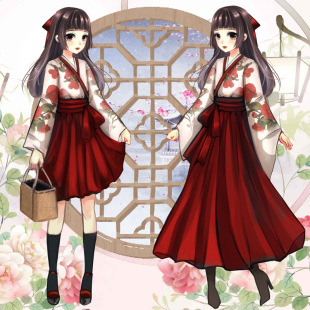 虞美年纪念款山茶花之恋 大正少女 东方复古套装 和风和服 汉元素