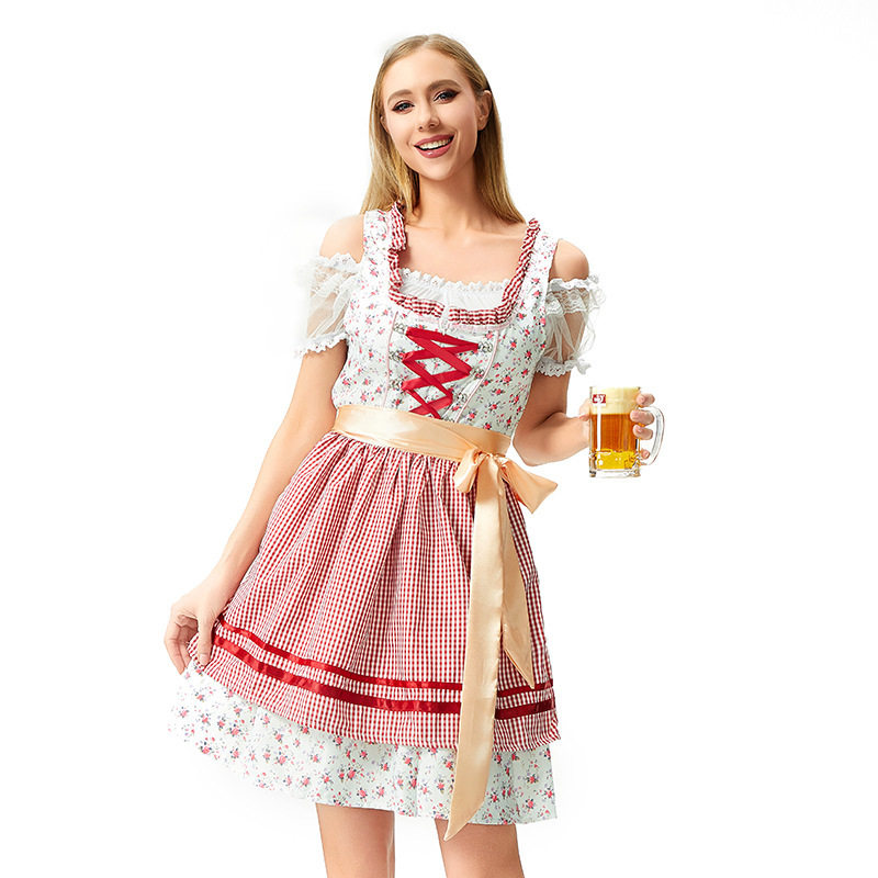 外贸女士印花啤酒服德国慕尼黑啤酒节服装巴伐利亚民族女仆连衣裙