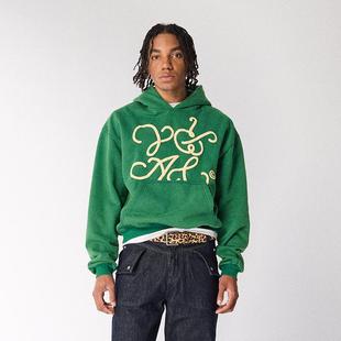 CRICLE CAGE环洞 旋转字母连帽短宽秋冬复古做旧加绒长袖印花卫衣