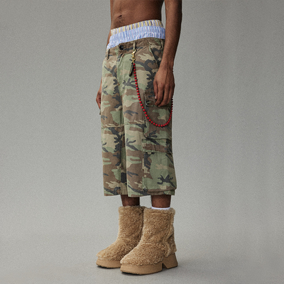 CRICLE CAGE环洞 四丛迷彩美式四袋夏季街头七分宽松直筒短裤