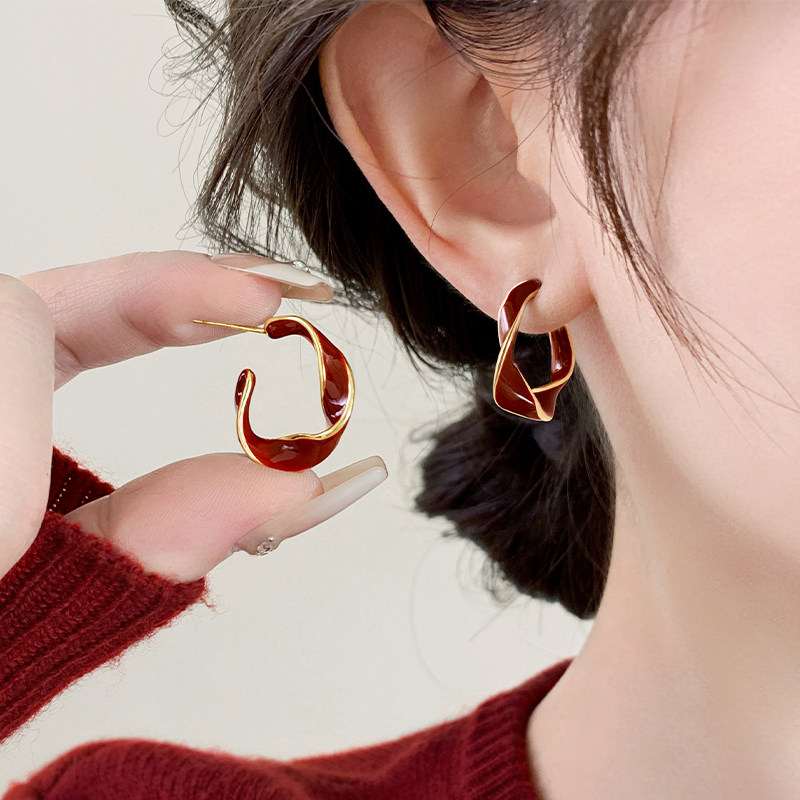红色滴釉圆圈耳钉女2025款爆款纯银针耳环小众设计感百搭气质耳饰,饰品/流行首饰/时尚饰品新,耳钉,淘宝优惠券,粉丝福利购,淘宝优惠卷