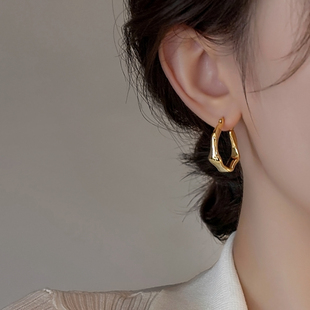 韩国金色素圈耳环女纯银小众设计高级耳圈2025年新款爆款圈圈耳饰