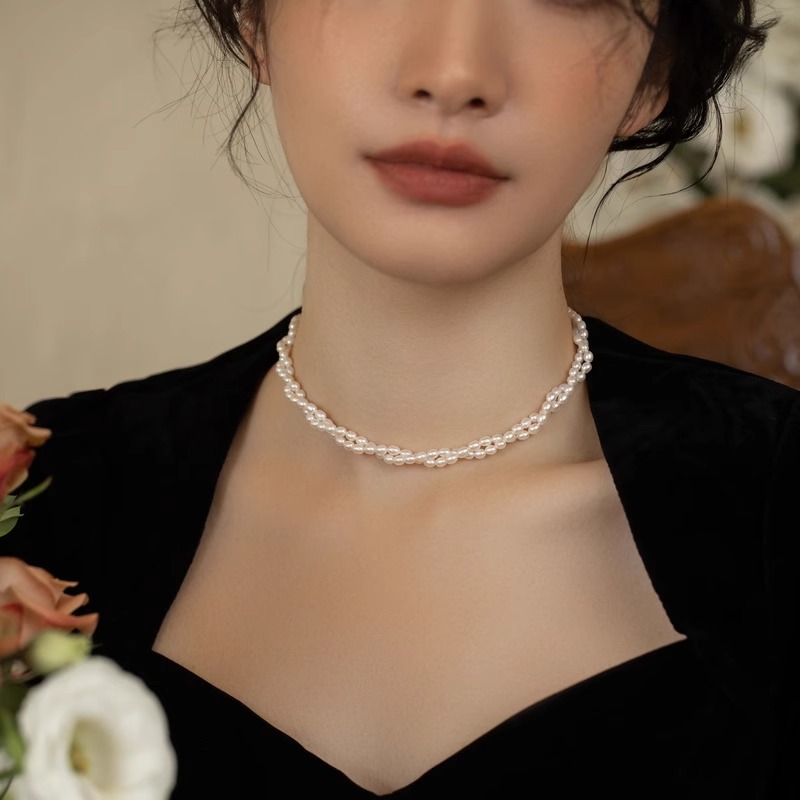 双层叠戴小米珠珍珠项链女小众设计感高级颈链2026新款爆款锁骨链