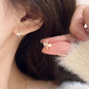 S925纯银耳钉新款2025年爆款小众设计感珍珠耳环百分比符号耳饰女
