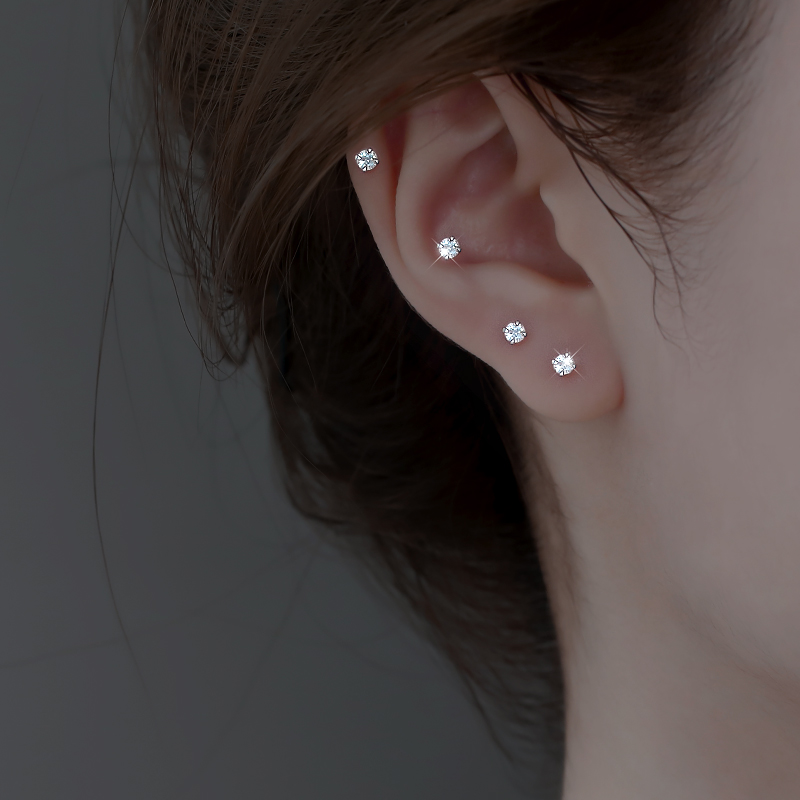 伊灿小巧锆石养耳洞耳钉女纯银
