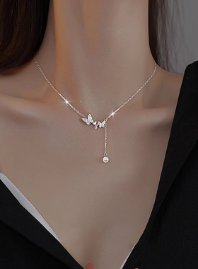 伊灿韩国蝴蝶珍珠项链女小众