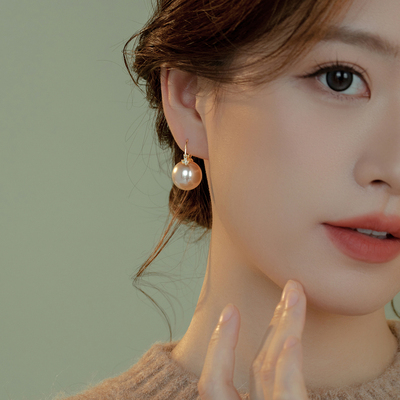 伊灿咖色复古珍珠耳环女纯银小众