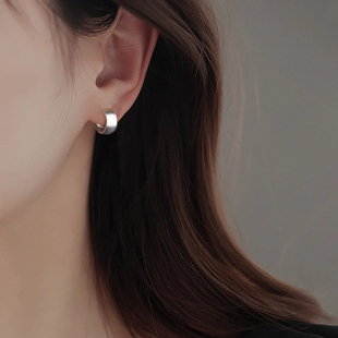 复古磨砂拉丝素圈耳环女纯银冷淡风气质耳圈2025新款爆款简约耳饰