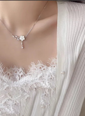 伊灿山茶花锆石纯银项链女