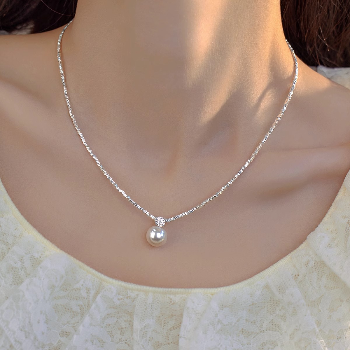伊灿碎银几两珍珠吊坠项链女