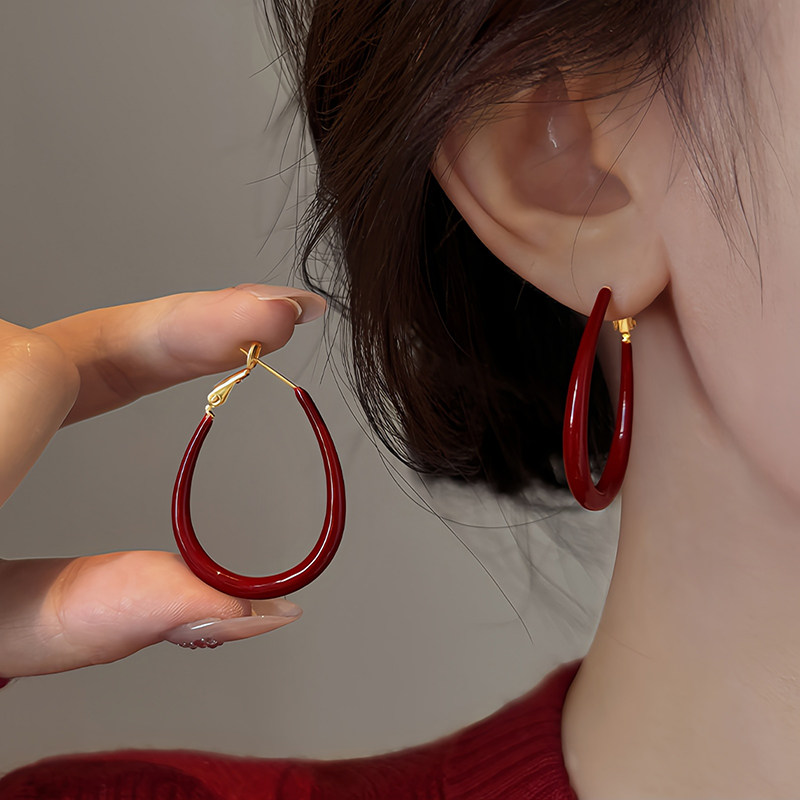 冷淡风红色滴釉耳环女纯银高级感轻奢耳圈2025年新款爆款耳扣耳饰,饰品/流行首饰/时尚饰品新,耳环,淘宝优惠券,粉丝福利购,淘宝优惠卷
