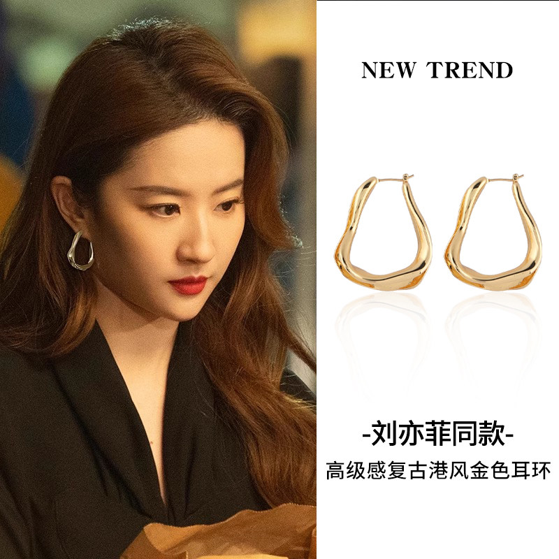 伊灿刘亦菲同款金色耳环女纯银