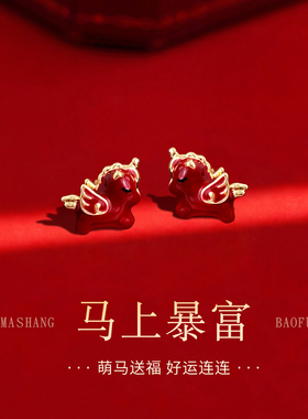 S999纯银针马上暴富本命年红色耳钉女2026新款爆款耳环高级感耳饰