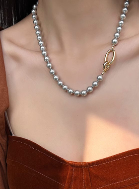 伊灿亚麻灰时尚毛衣链女