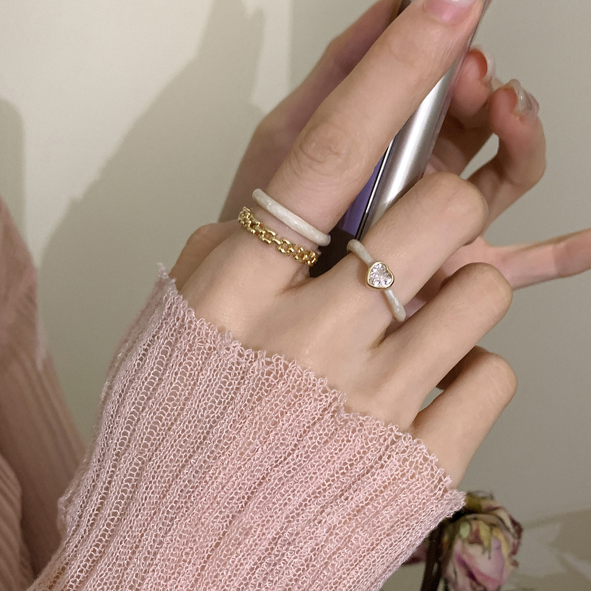 法式滴釉爱心开口戒指女小众设计感高级食指戒ins潮时尚个性指环