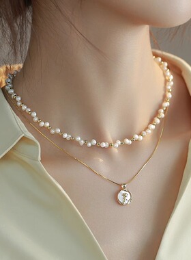 伊灿时尚双层叠戴珍珠项链女小众