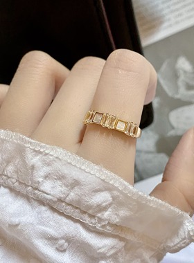 开口可调节锆石戒指女复古小众轻奢指环百搭设计感高级新款食指戒