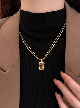 伊灿复古水晶吊坠毛衣链