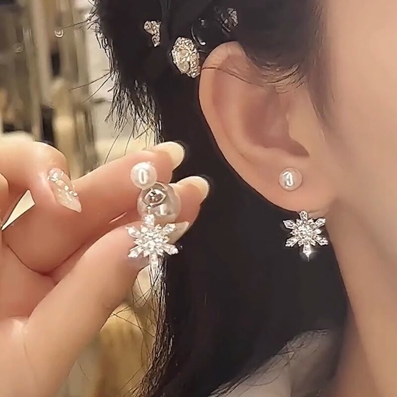 伊灿日韩一款两戴雪花珍珠耳钉女