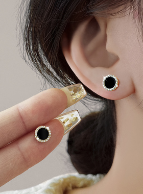 S999纯银养耳洞黑色耳钉2025年新款潮养耳洞耳环百搭小巧简约耳饰