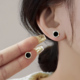 S999纯银养耳洞黑色耳钉2025年新款 潮养耳洞耳环百搭小巧简约耳饰
