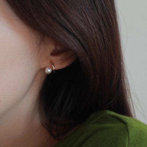 伊灿简约玫瑰金珍珠耳钉女纯银