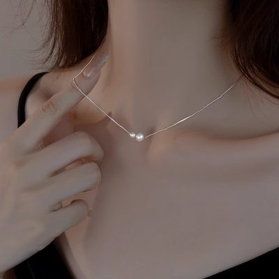 伊灿简约通体纯银珍珠吊坠项链女