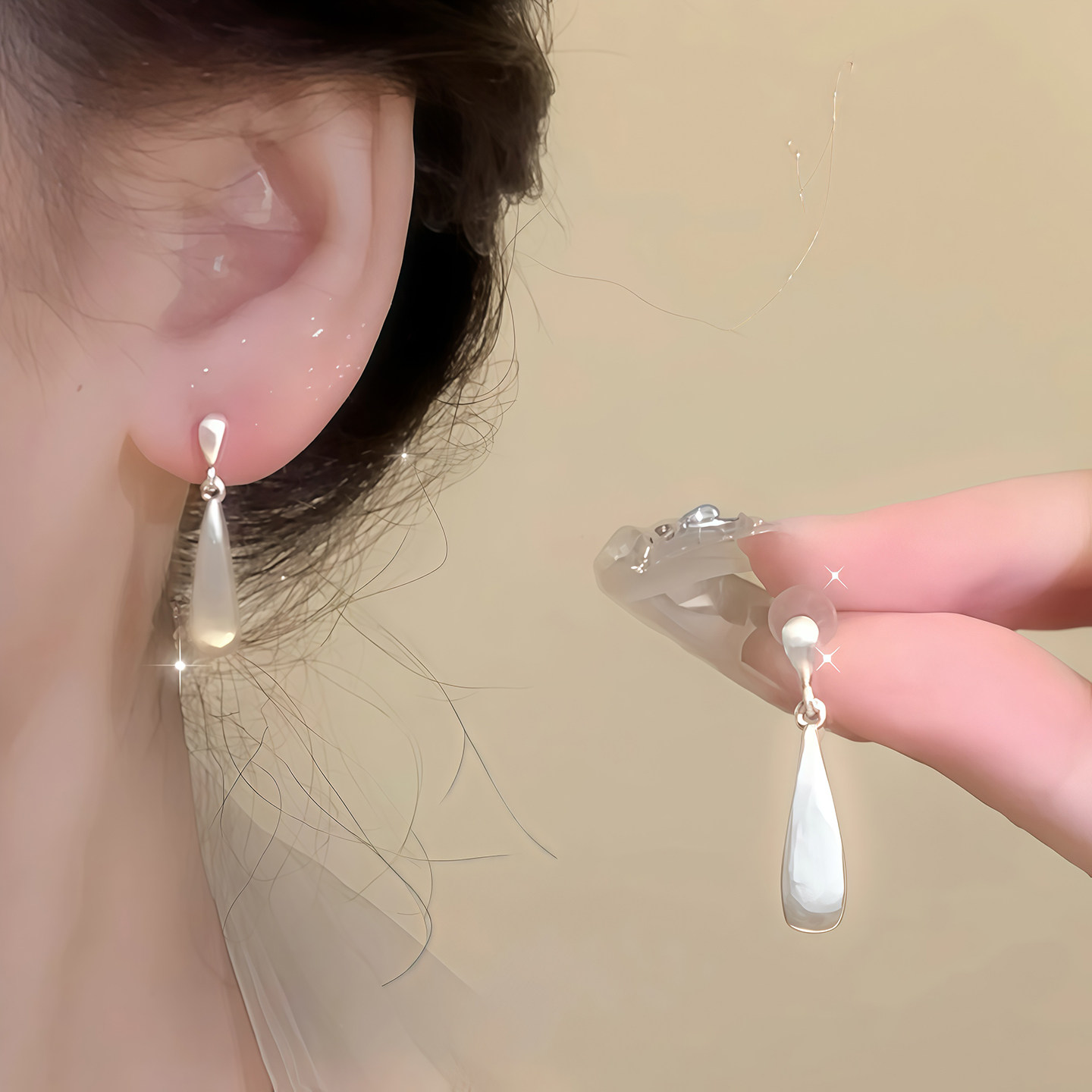 伊灿S925纯银针磨砂水滴耳钉女
