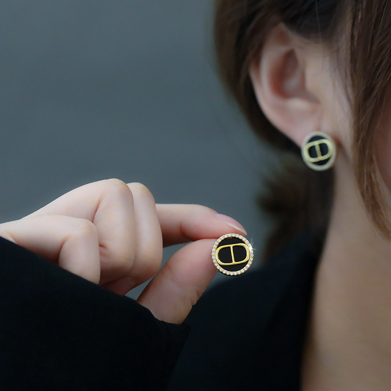 黑色圆圈猪鼻子耳环2025年新款潮水钻耳钉纯银小众设计感高级耳饰,饰品/流行首饰/时尚饰品新,耳环,淘宝优惠券,粉丝福利购,淘宝优惠卷