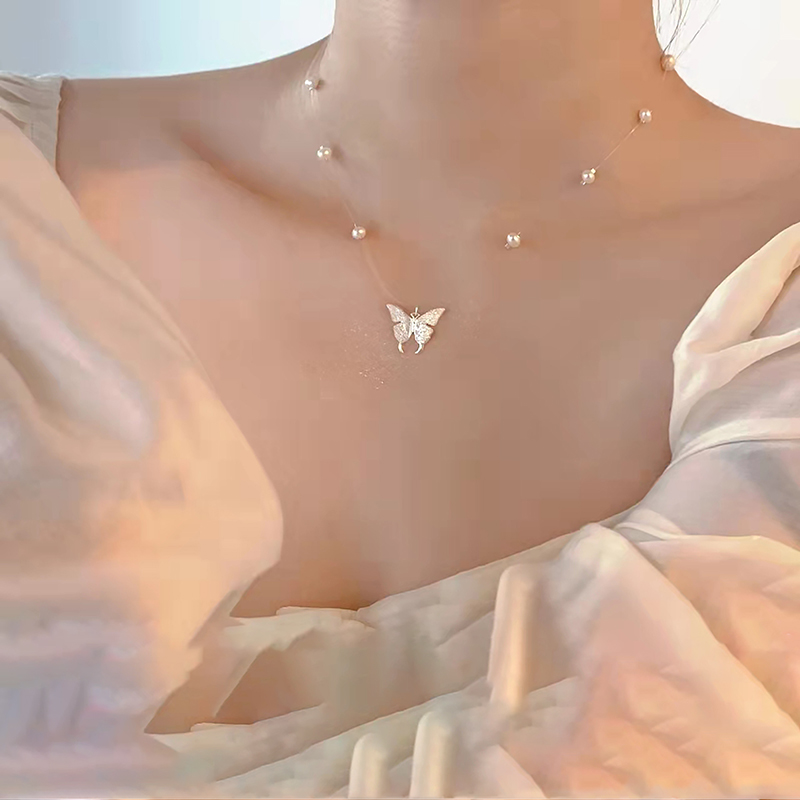 伊灿水钻淡水珍珠蝴蝶项链女