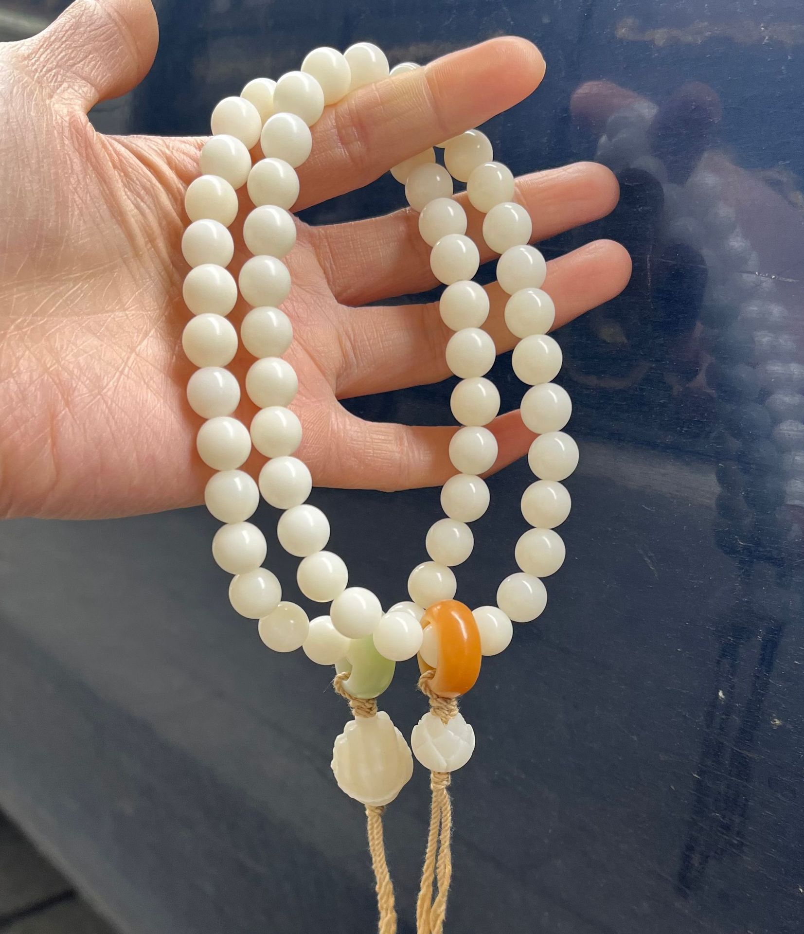 天然真品菩提根手持跑环白玉菩提子圆珠手串佛手莲花吊坠手链文玩