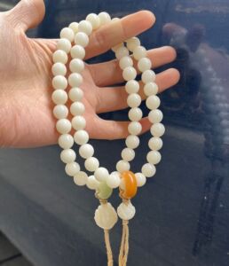天然真品菩提根手持跑环白玉菩提子圆珠手串佛手莲花吊坠手链文玩