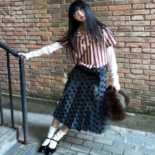 不正可退 外套女百搭短上衣 娃娃领双排扣粉紫拼接miu系马甲短袖