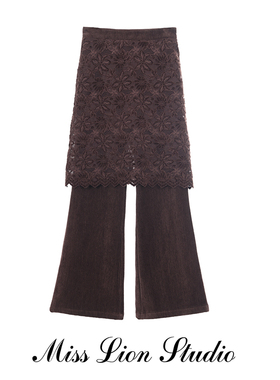 正确版】2025春季新款蕾丝花边微喇休闲裤女设计感百搭裙裤子