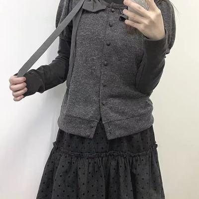 复古灰色长袖针织开衫女