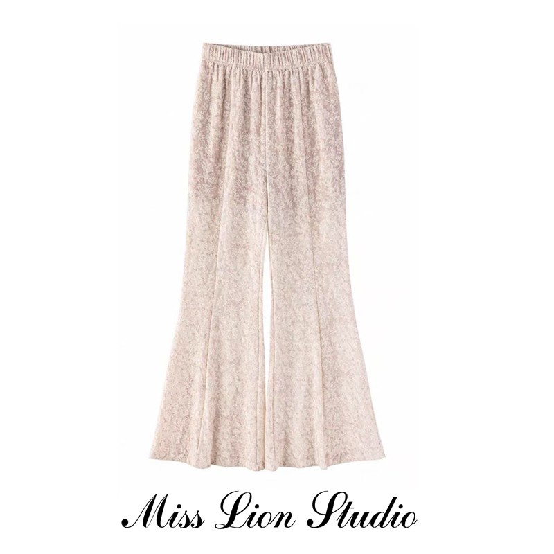 现货】雾粉提花蕾丝鱼尾休闲裤