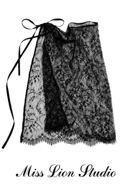 时髦氛围感黑色白色一片式系带蕾丝裙帘女设计感叠穿裙一片式屁帘
