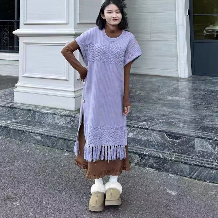 小众毛衣裙宽松百搭流苏连衣裙