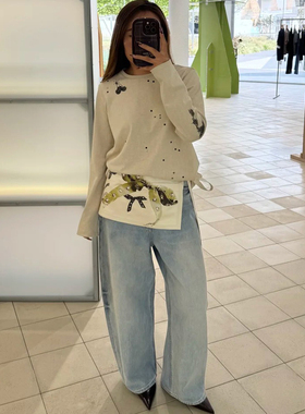 正确版】2025年新款高级感腰包女斑驳做旧印花绑带装饰裙帘腰包