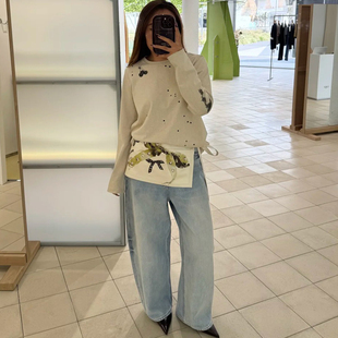 正确版】2025年新款高级感腰包女斑驳做旧印花绑带装饰裙帘腰包