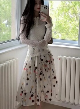 正确版】“碎梦剪影”镂空蕾丝长袖亨利领慵懒罩衫T恤女