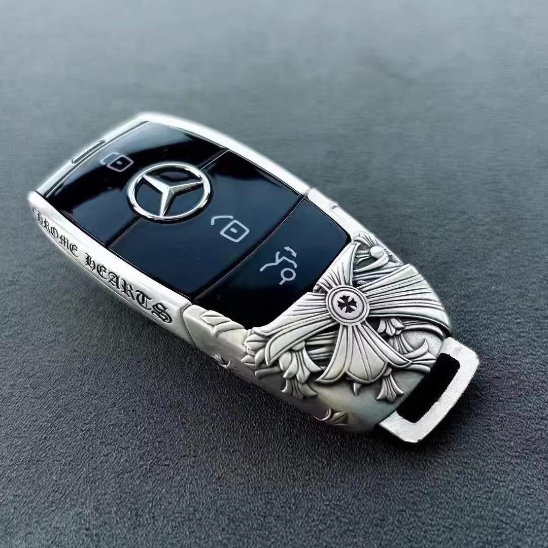 适用于奔驰迈巴赫钥匙壳新E级S级AMG金属底座苹果树后盖锌合金