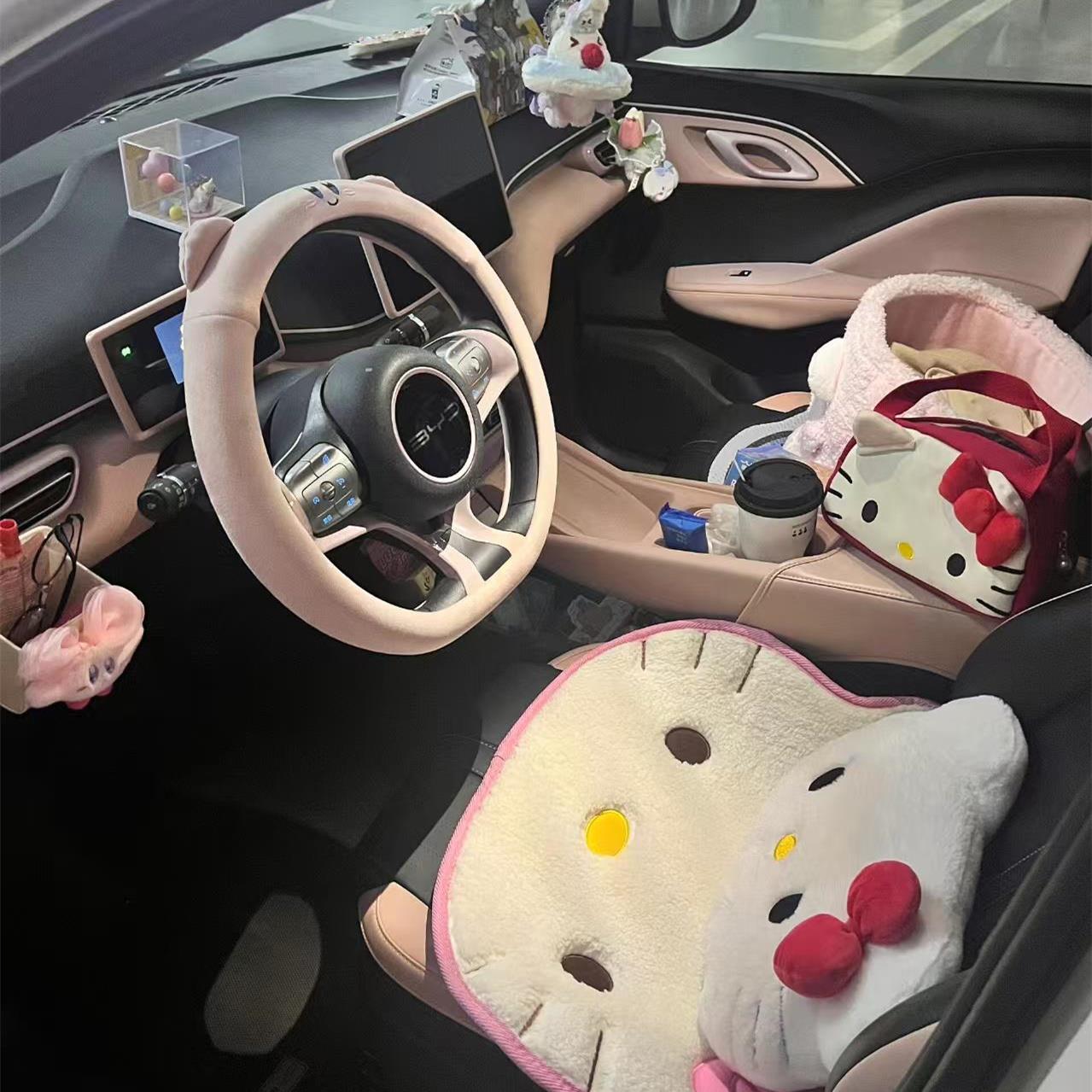 hellokitty汽车坐垫卡通可爱车载座垫保暖椅子坐垫毛绒垫四季通用